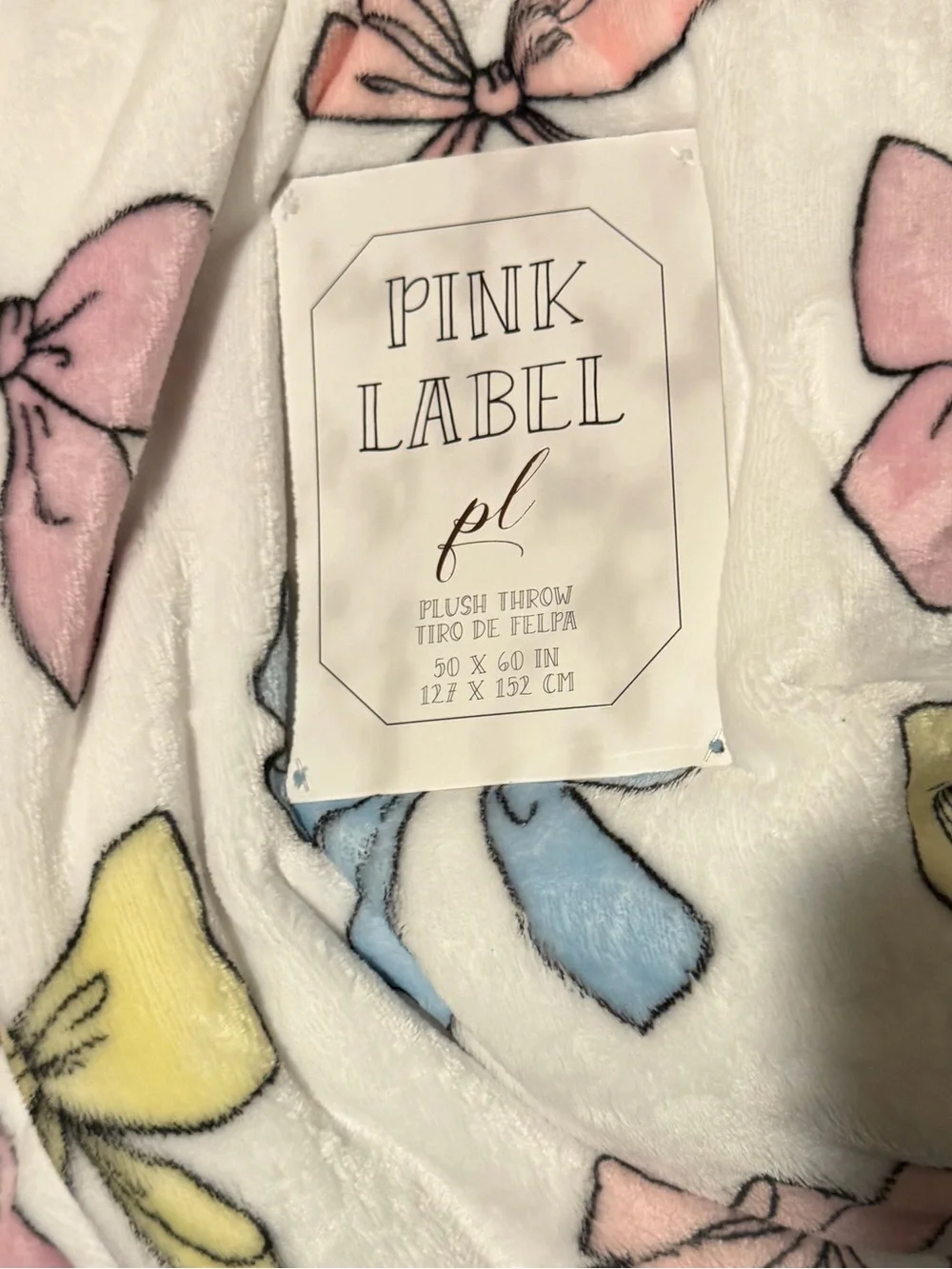 PINK Victoria's Secret Plush Throw with Pastel Bows - Pink, Blue, Yellow, Cream